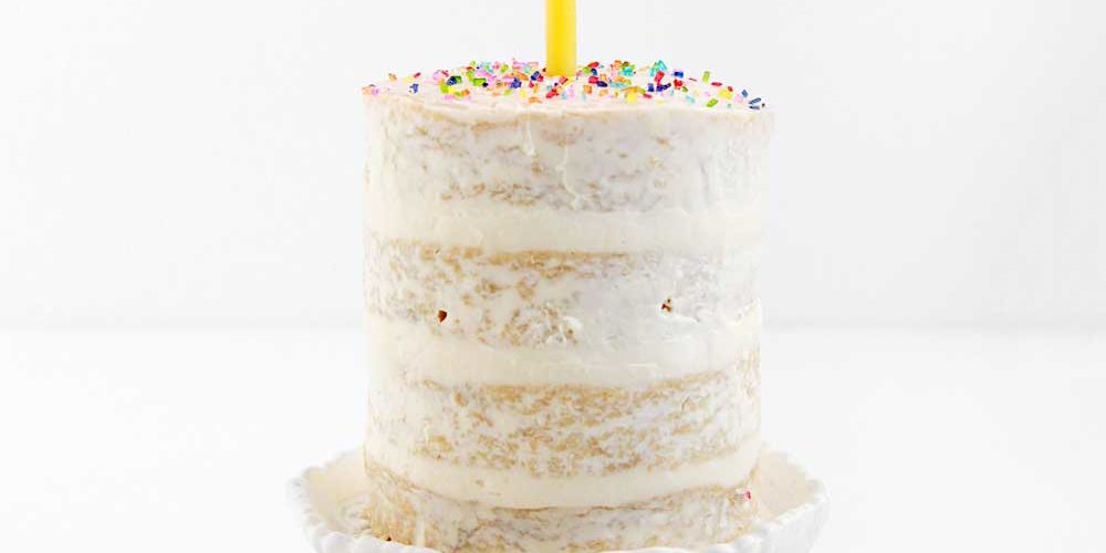 Baby's first birthday cake sweetened with maple syrup, low sugar from The Fauxmartha