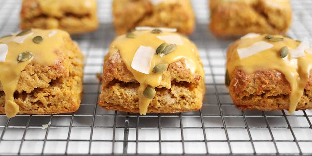 Pumpkin scones with pumpkin glaze from the faux martha