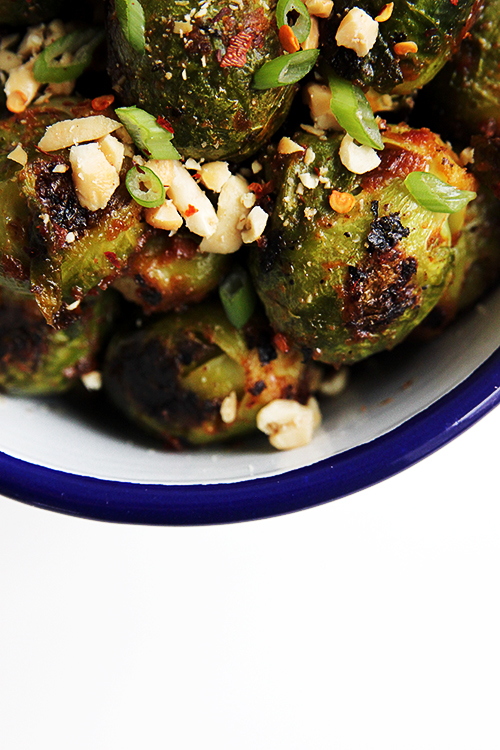 Brussels Sprouts Roasted in a Peanut Harissa Sauce | @thefauxmartha