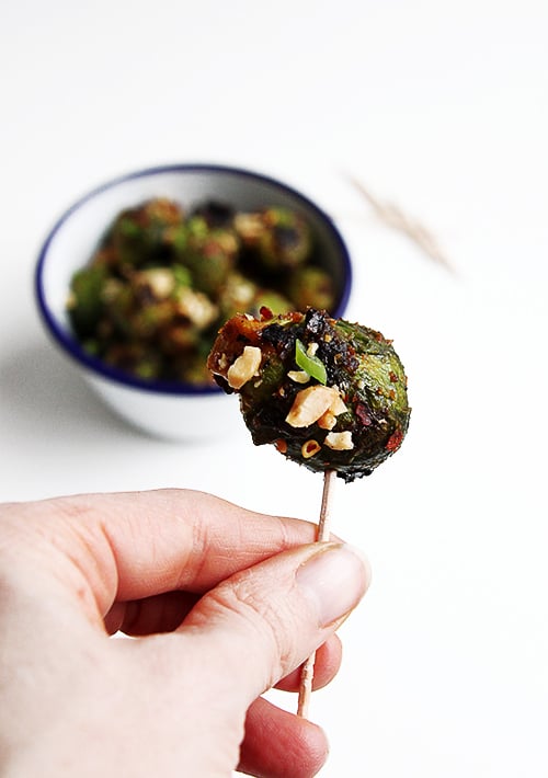 Brussels Sprouts Roasted in a Peanut Harissa Sauce | @thefauxmartha