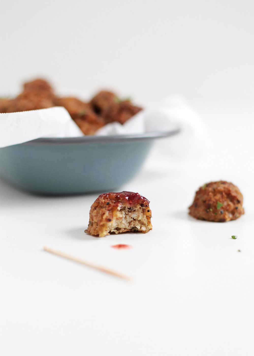 Vegetarian Swedish Meatballs with a lingonberry sauce from The Fauxmartha