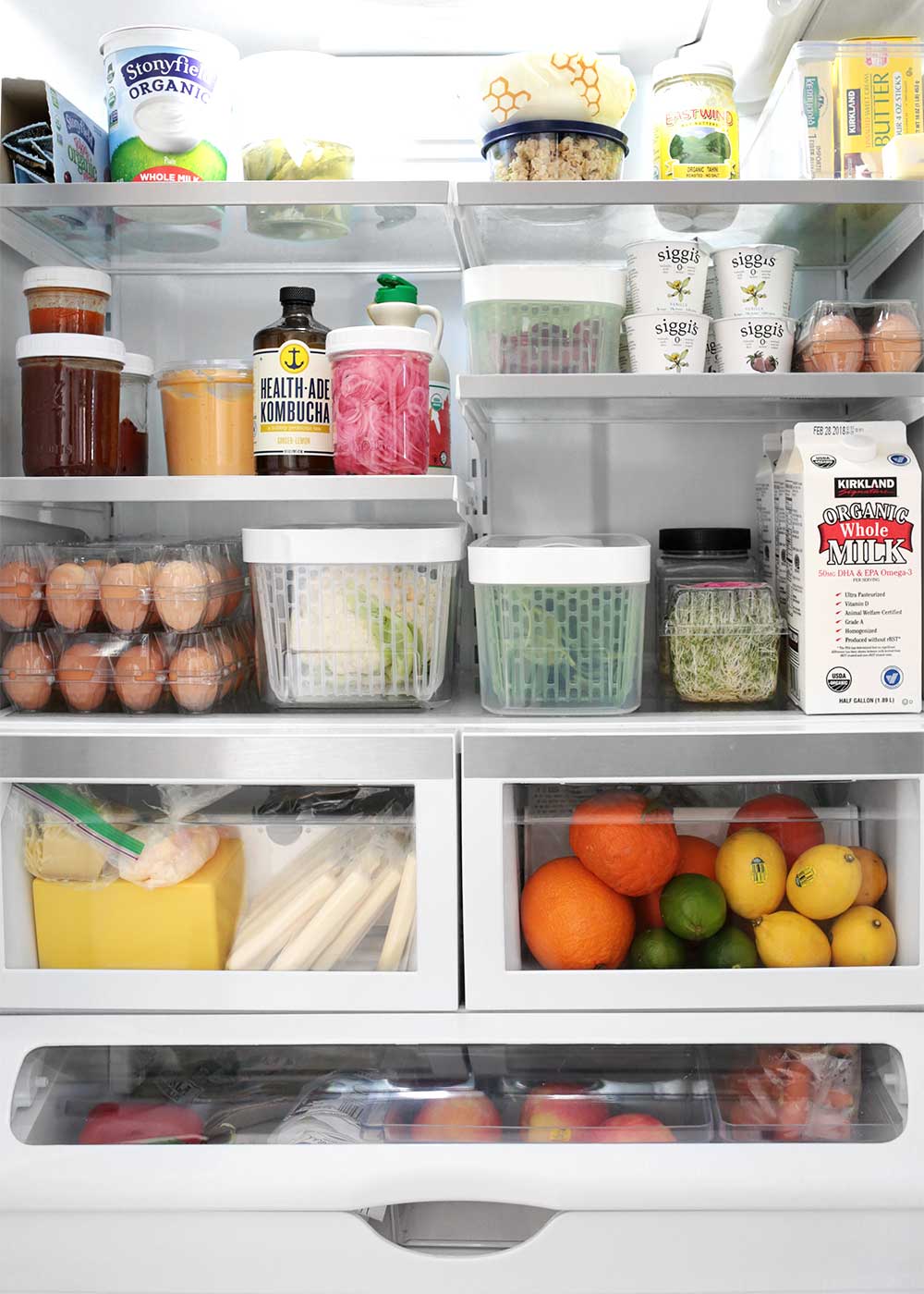 The Minimalist Fridge with OXO green savers and The Fauxmartha