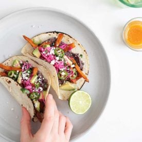 Sweet Potato French Fry Tacos with a chipotle mayo sauce from The Fauxmartha
