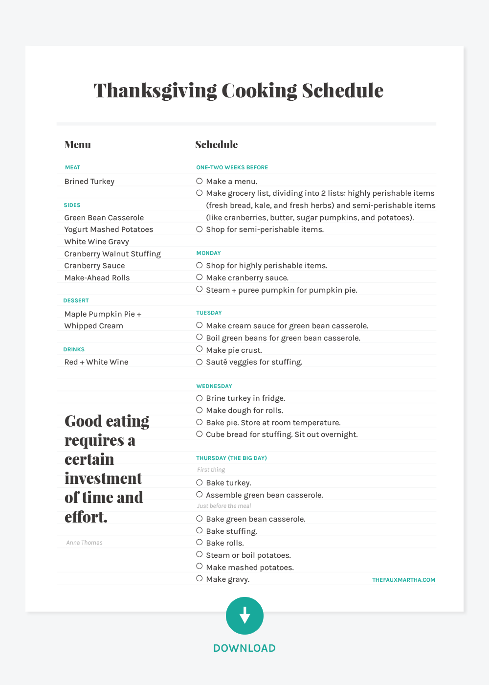 Thanksgiving Cooking Schedule from The Faux Martha