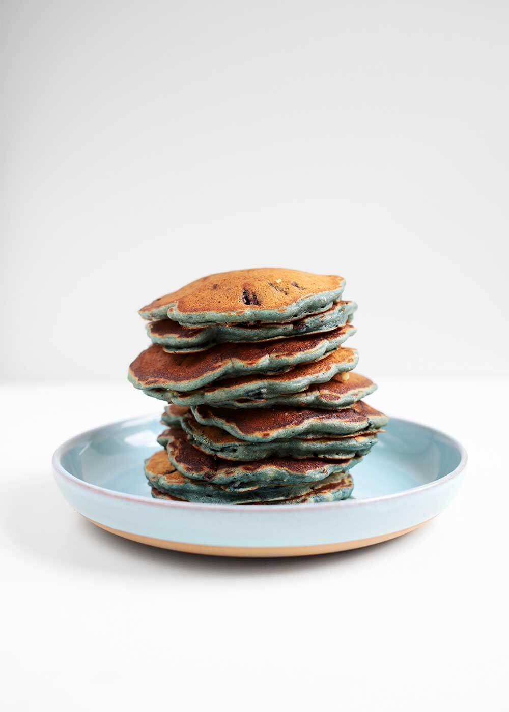 stack of Blueberry Spelt Pancakes from The Faux Martha