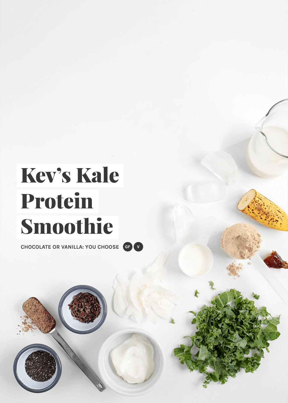 Kev's Kale Protein Smoothie chocolate or vanilla from the faux martha