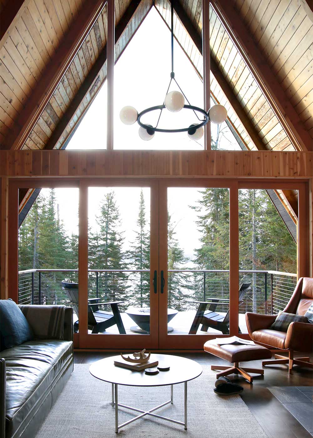 marvin a-frame windows at the minne stuga cabin in grand marais