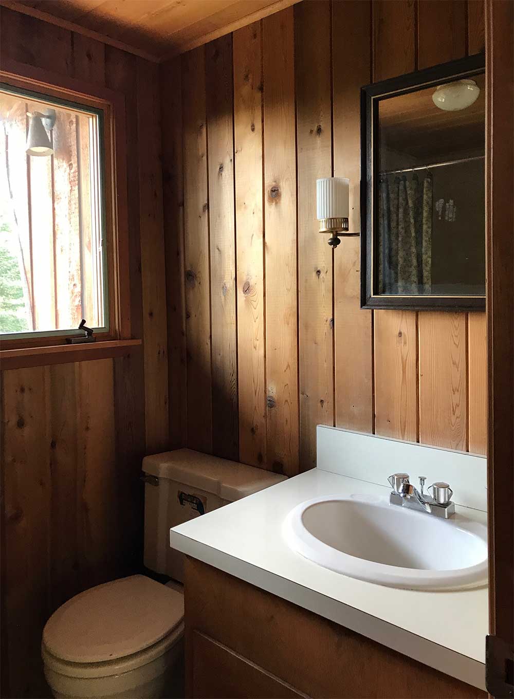 The Minne Stuga upstairs Cabin Bathroom before from The Faux Martha